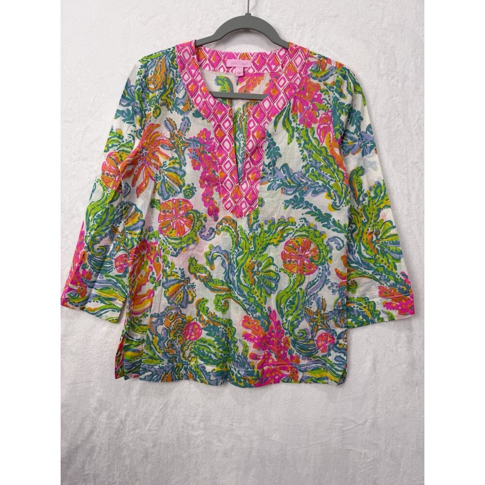 Lily Pulitzer Floral Top 100% Cotton Size Small